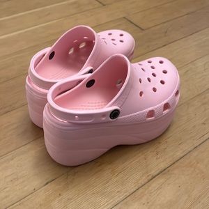 Pink platform crocs